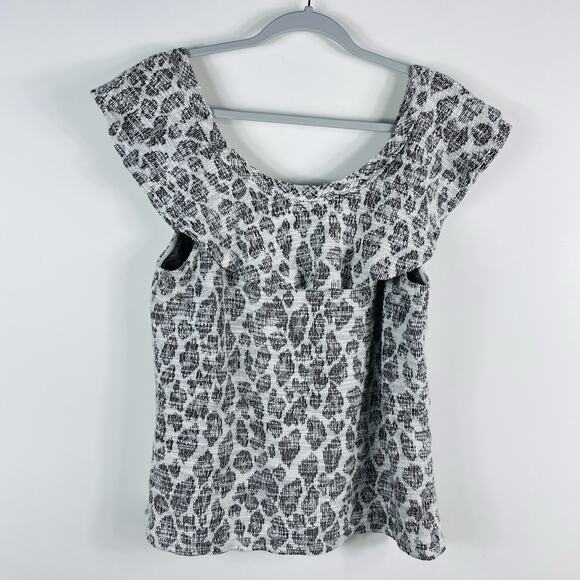 Dolan Left Coast Anthropologie Top Large White Black Savannah Textured Ruffle - Picture 3 of 8